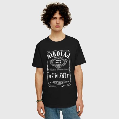 Мужская футболка хлопок Oversize с принтом НИКОЛАЙ в стиле ДЖЕК ДЭНИЭЛС, фото на моделе #1