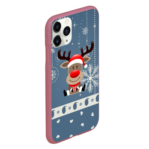 Чехол для iPhone 11 Pro матовый с принтом New Year's Deer, вид сбоку #3