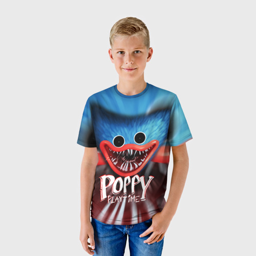 Детская футболка 3D с принтом ХАГИ ВАГИ, Я ТЕБЯ ПОЙМАЛ / POPPY PLAYTIME ИГРА, фото на моделе #1