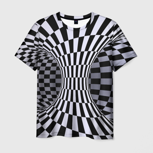 Мужская футболка 3D с принтом Оптическая Иллюзия, черно белая, вид спереди #2