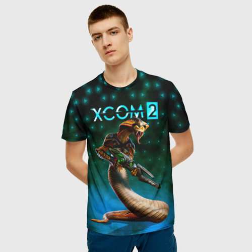 Мужская 3D футболка с принтом XCOM ИКС КОМ рептилия, фото на моделе #1