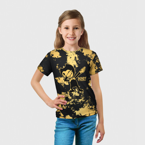 Детская 3D футболка с принтом Bendy and the ink machine Gold, вид сбоку #3