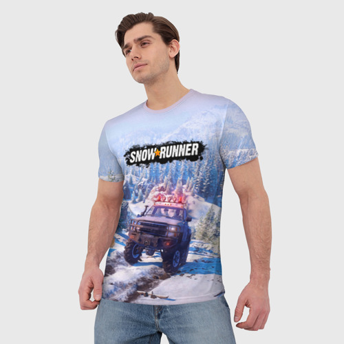 Мужская футболка 3D с принтом Snowrunner Гонки по бездорожью, фото на моделе #1