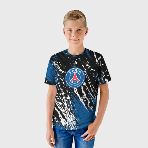 Детская футболка 3D с принтом PSG футбольный клуб, фото на моделе #1