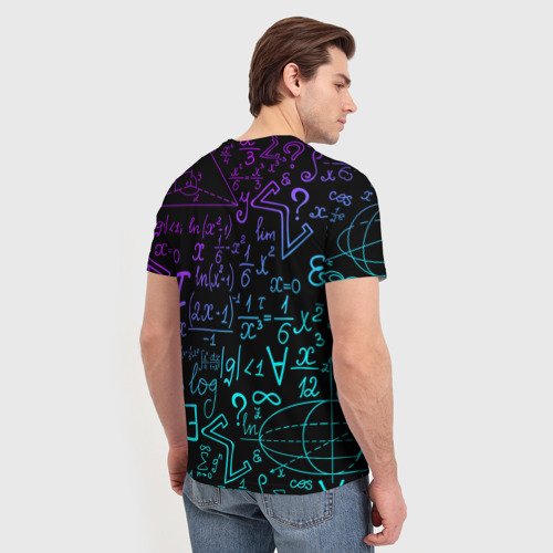 Мужская футболка 3D с принтом Неоновые формулы neon formulas, вид сзади #2