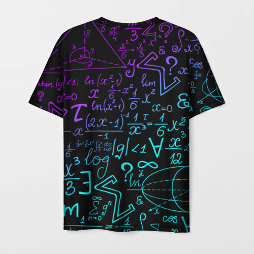 Мужская футболка 3D с принтом Неоновые формулы neon formulas, вид сзади #1