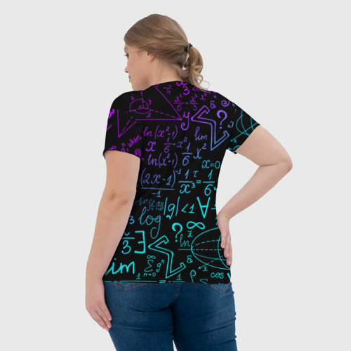 Женская футболка 3D с принтом НЕОНОВЫЕ ФОРМУЛЫ / NEON FORMULAS, вид сзади #2