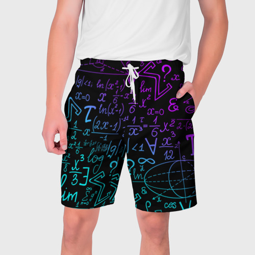 Мужские шорты 3D с принтом НЕОНОВЫЕ ФОРМУЛЫ / NEON FORMULAS, вид спереди #2