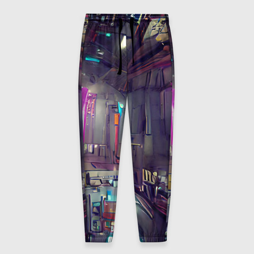 Мужские брюки 3D с принтом Городской киберпанк, вид спереди #2