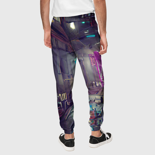Мужские брюки 3D с принтом Городской киберпанк, вид сзади #2