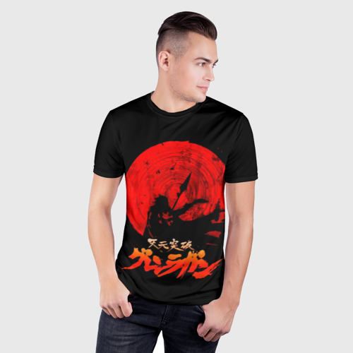 Мужская футболка 3D Slim с принтом Красное солнце Гуррен-Лаганн, фото на моделе #1