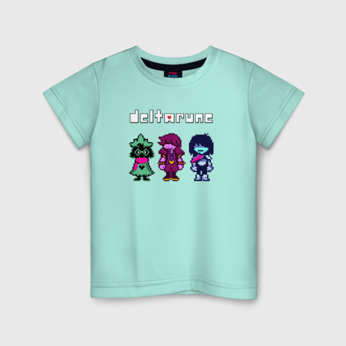 Детская футболка с принтом Deltarune лого персонажи, вид спереди #2