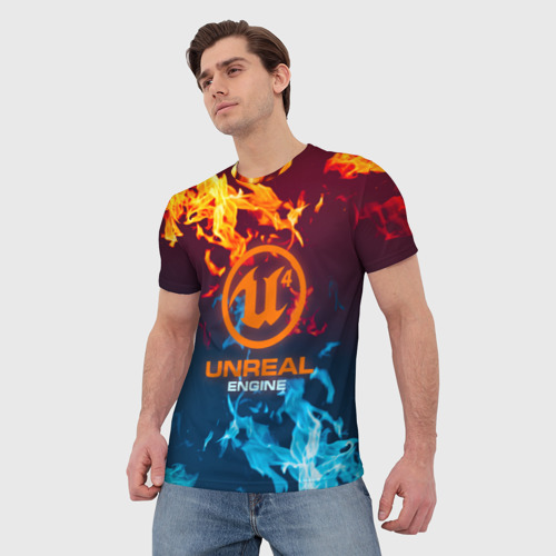 Мужская футболка 3D с принтом Unreal Огонь, фото на моделе #1