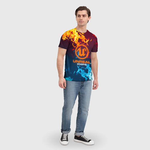Мужская футболка 3D с принтом Unreal Огонь, вид сбоку #3