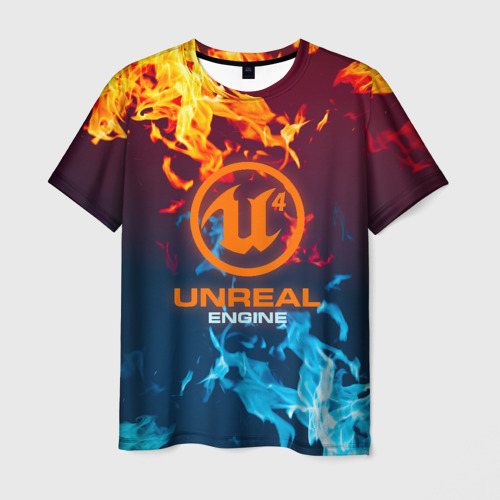 Мужская футболка 3D с принтом Unreal Огонь, вид спереди #2