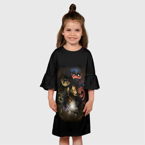 Детское платье 3D с принтом POPPY PLAYTIME | FIVE NIGHTS AT FREDDY'S | BENDY, вид сбоку #3