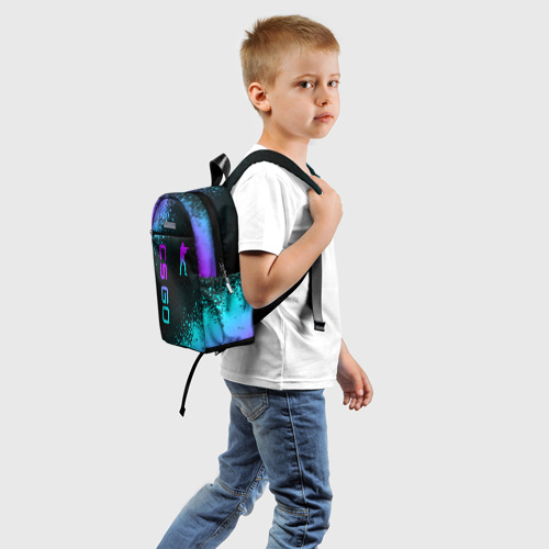 Детский рюкзак 3D с принтом CS GO NEON SYMBOL STYLE SKIN / КС ГО НЕОН, вид сзади #1