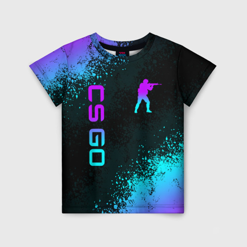 Детская футболка 3D с принтом CS GO NEON SYMBOL STYLE SKIN / КС ГО НЕОН, вид спереди #2
