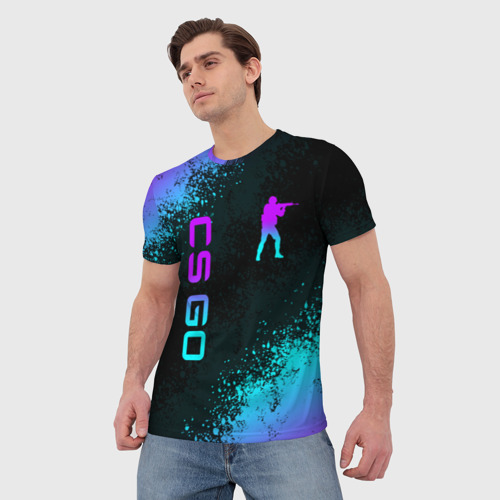 Мужская футболка 3D с принтом CS GO NEON SYMBOL STYLE SKIN / КС ГО НЕОН, фото на моделе #1