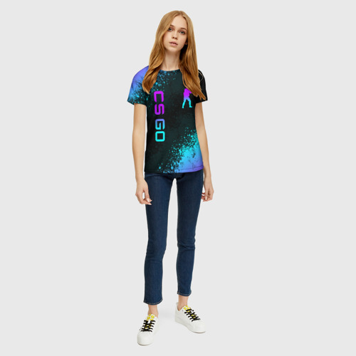 Женская футболка 3D с принтом CS GO NEON SYMBOL STYLE SKIN / КС ГО НЕОН, вид сбоку #3