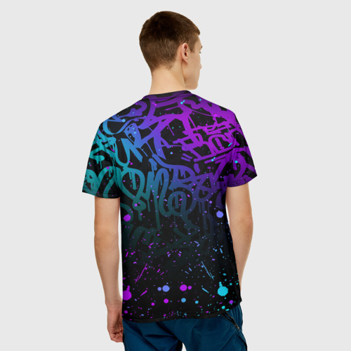 Мужская 3D футболка с принтом JINX NEON ARCANE LEAGUE OF LEGENDS / АРКЕЙН ДЖИНКС НЕОН, вид сзади #2