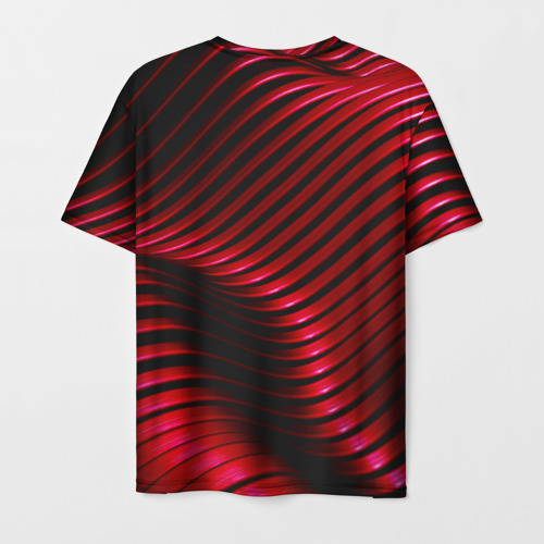 Мужская футболка 3D с принтом Волны красного металла, вид сзади #1