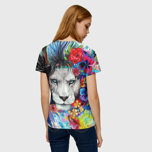 Женская 3D футболка с принтом Лев - сильный взгляд, вид сзади #2