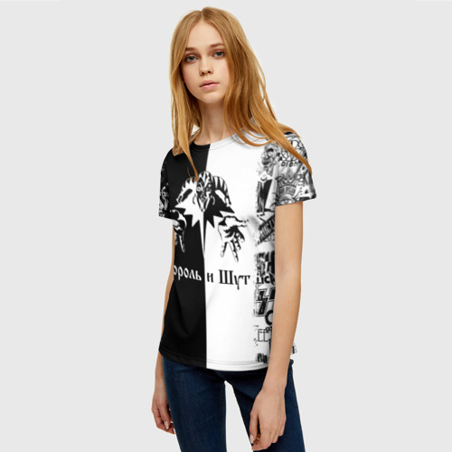 Женская футболка 3D с принтом Король и Шут чёрно белый клоун, фото на моделе #1