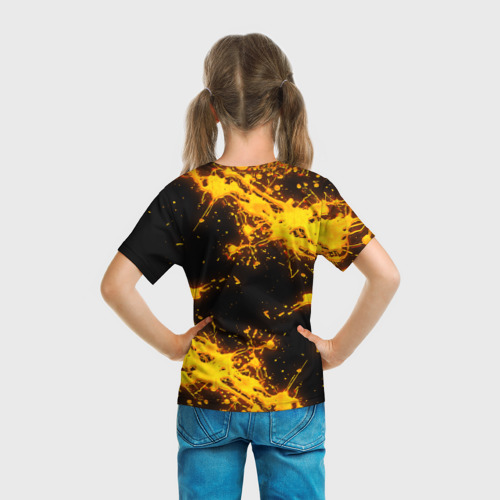 Детская 3D футболка с принтом Геометри Дэш огненный | Geometry Dash, вид сзади #2