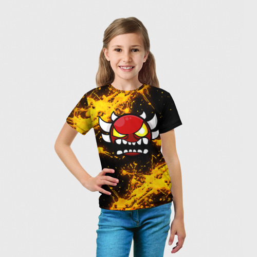 Детская футболка 3D с принтом Геометри Дэш огненный Geometry Dash, вид сбоку #3