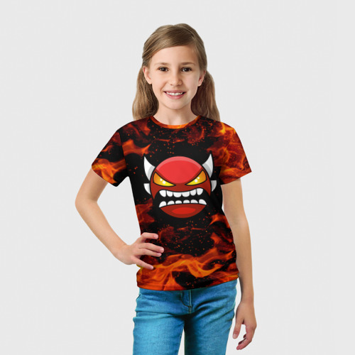 Детская 3D футболка с принтом Геометри Дэш огонь | Geometry Dash, вид сбоку #3