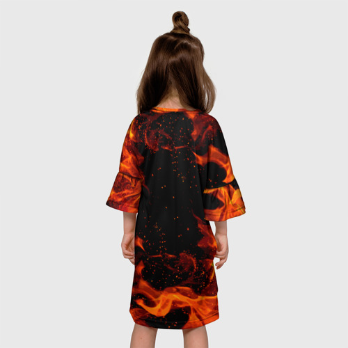 Детское платье 3D с принтом Геометри Дэш огонь | Geometry Dash, вид сзади #2