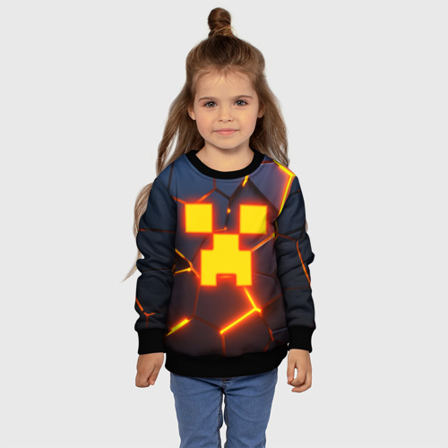 Детский свитшот 3D с принтом Огненный Крипер 3D плиты fire Creeper, фото #4