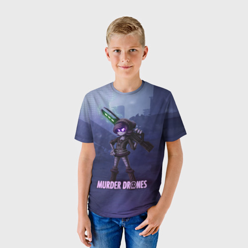 Детская футболка 3D с принтом Murder Drones Uzi Дроны убийцы, фото на моделе #1