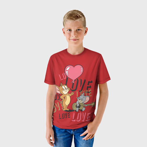 Детская 3D футболка с принтом Nibbles and Jerry Love, фото на моделе #1