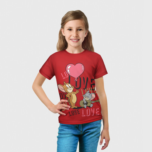 Детская 3D футболка с принтом Nibbles and Jerry Love, вид сбоку #3
