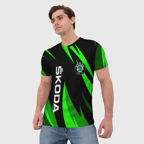 Мужская футболка 3D с принтом Skoda Логотип Узор, фото на моделе #1
