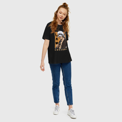 Женская футболка хлопок Oversize с принтом Трафальгар Ло, вид сбоку #3