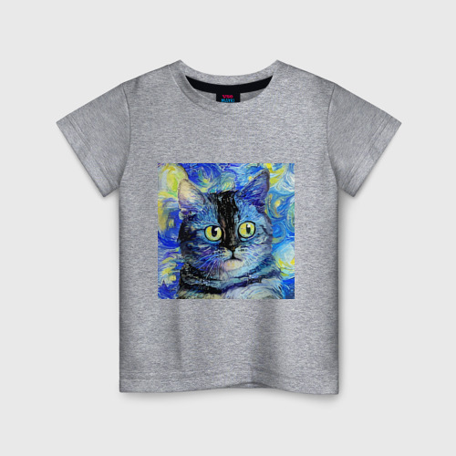 Детская футболка хлопок с принтом Кот ван Гога Настроение, вид спереди #2