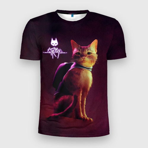 Мужская футболка 3D Slim с принтом Stray блуждающий кот, вид спереди #2
