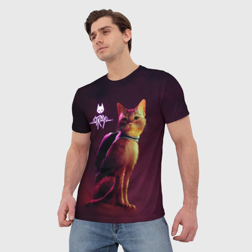 Мужская футболка 3D с принтом Stray блуждающий кот, фото на моделе #1