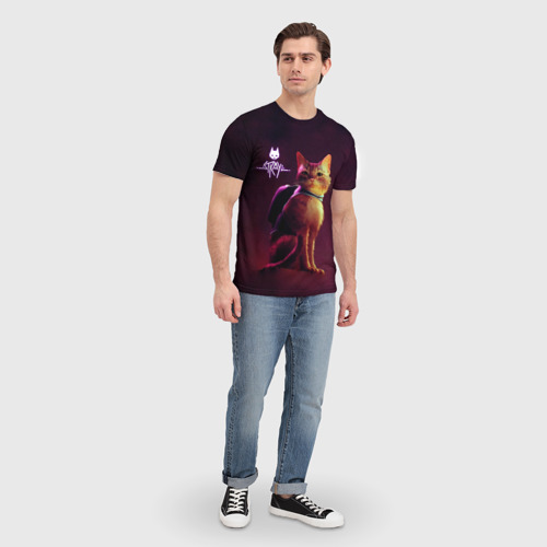 Мужская футболка 3D с принтом Stray блуждающий кот, вид сбоку #3