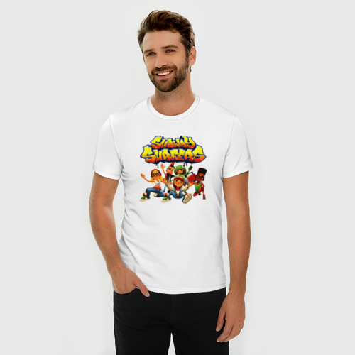Мужская футболка хлопок Slim с принтом Subway Surfers персонажи, фото на моделе #1