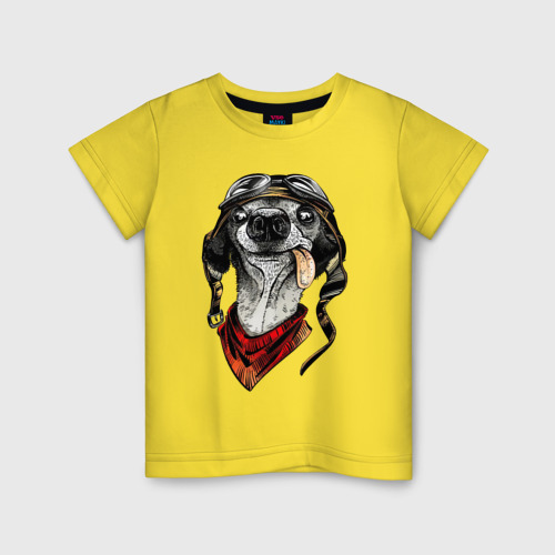 Детская футболка хлопок с принтом Biker dog, вид спереди #2