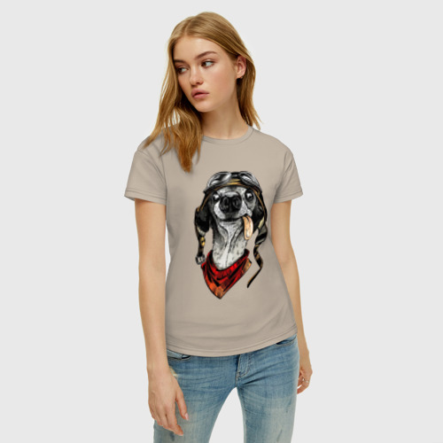 Женская футболка хлопок с принтом Biker dog, фото на моделе #1