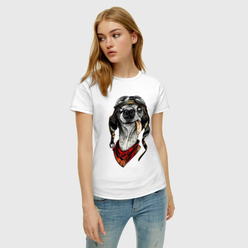 Женская футболка с принтом Biker dog, фото на моделе #1