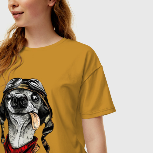Женская футболка хлопок Oversize с принтом Biker dog, фото на моделе #1