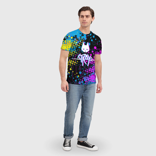 Мужская футболка 3D с принтом Stray - кот бродяга, вид сбоку #3