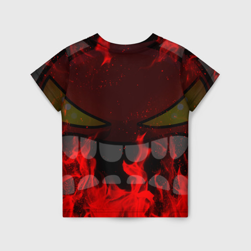 Детская футболка 3D с принтом GEOMETRY DASH RAGE SMLIE LEVELS RED FIRE, вид сзади #1