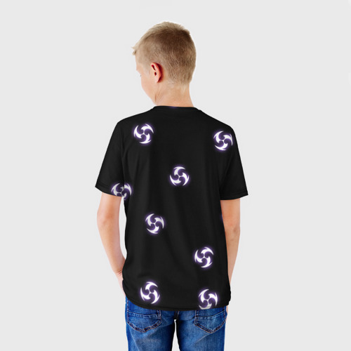 Детская футболка 3D с принтом СТИХИЯ ЭЛЕКТРО НЕОН, ГЕНШИН ИМПАКТ, вид сзади #2